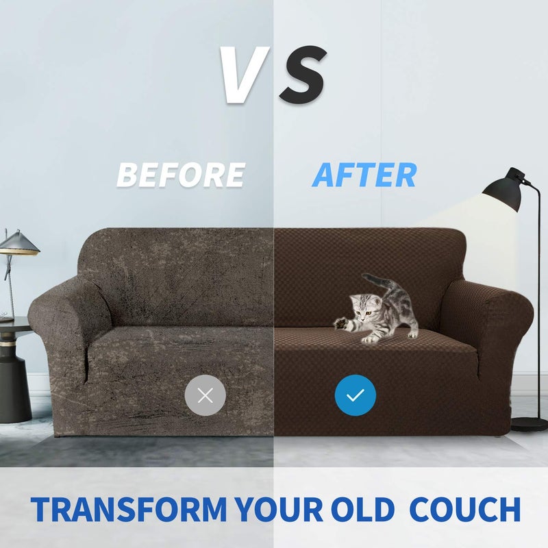ZNSAYOTX 1 Piece Jacquard Couch Covers for 3 Cushion Couch High Stretch Sofa Cover for Pets Dogs Anti Slip Extra Large Sofa Slipcovers Furniture Protector (XL Sofa, Dark Coffee) - Image 4